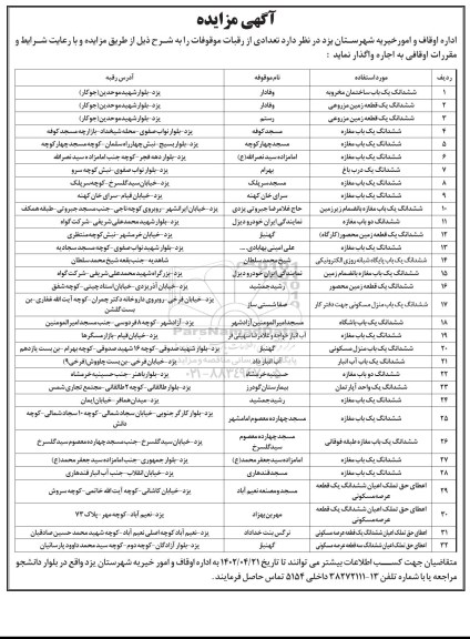 مزایده اجاره تعدادی از رقبات موقوفات