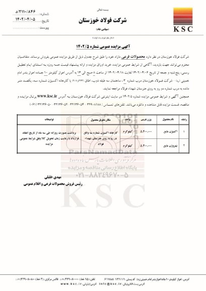 مزایده عمومی فروش محصولات فرعی مازاد...