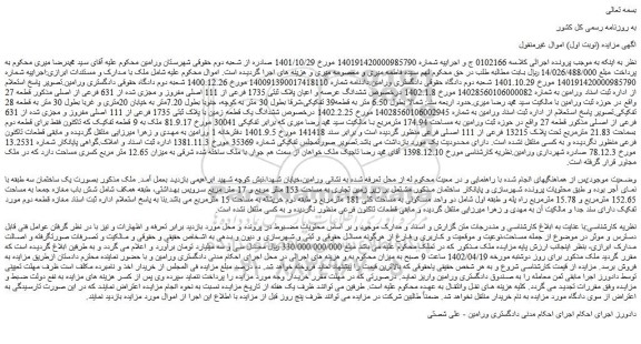 مزایده فروش ششدانگ عرصه و اعیان پلاک ثبتی 1735 فرعی از 111 اصلی مفروز و مجزی شده از 631 فرعی از اصلی
