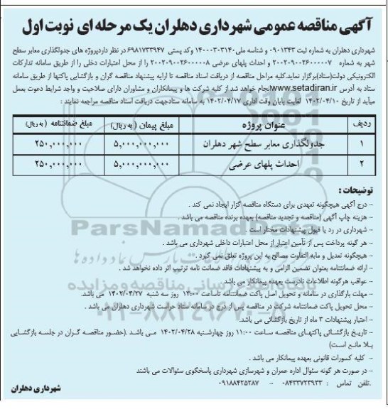 مناقصه جدولگذاری معابر سطح شهر ... 