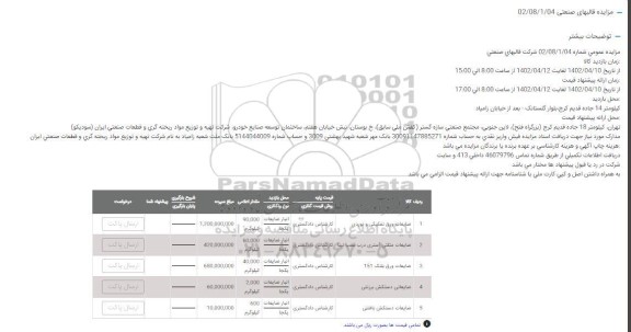 مزایده ضایعات ورق تفکیکی و نوردی....