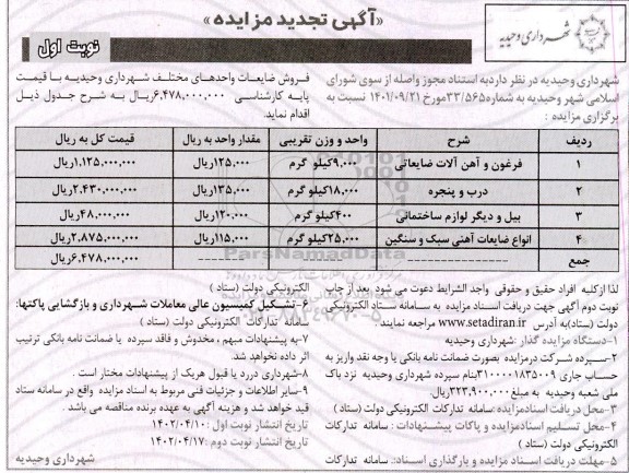 تجدید مزایده فروش ضایعات ...