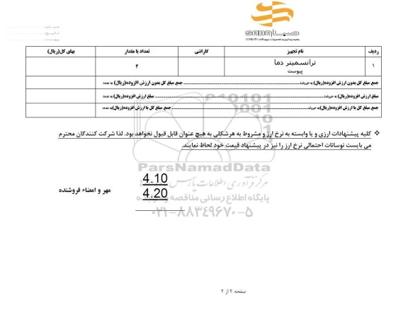 استعلام ترانسمیتر دما 