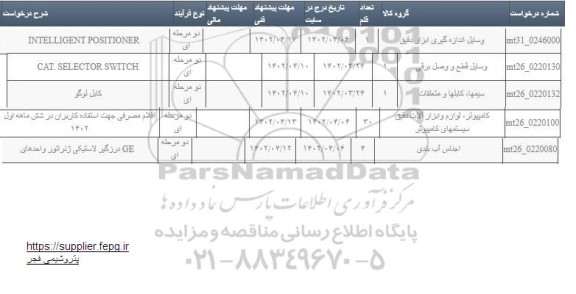 استعلام اقلام مصرفی و ...