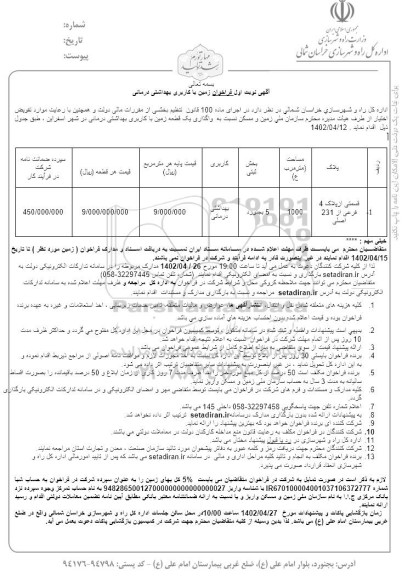 فراخوان زمین با کاربری بهداشتی درمانی