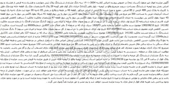آگهی مزایده سه دانگ مشاع از ششدانگ پلاک ثبتی چهارصد و هشتاد و نه فرعی از هشتاد و پنج اصلی بخش