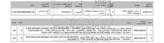 استعلام، ساخت محفظه یاتاقان  موتورهای LDW
