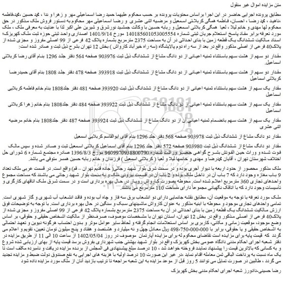 مزایده فروش ملک 