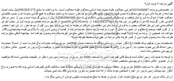 مزایده فروش یک قطعه باغ انگور دیم