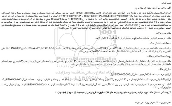 مزایده فروش  ملک دارای پلاک677فرعی از2389اصلی 