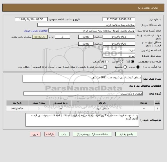استعلام صندلی کارشناسی شیزن مدل S811 مشکی