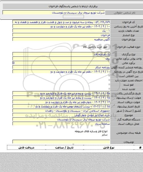 مناقصه, خرید انواع تیر بتونی چهار گوش