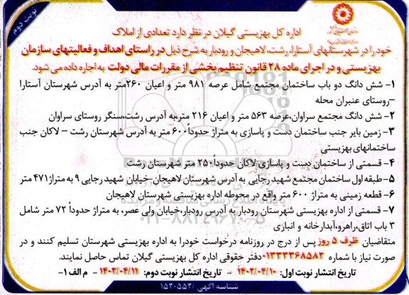 مزایده اجاره تعدادی از املاک - نوبت دوم