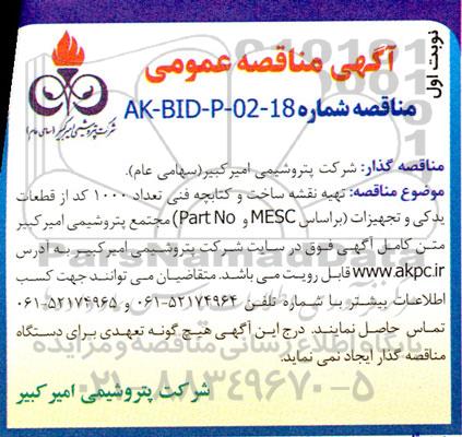 مناقصه تهیه نقشه ساخت و کتابچه فنی تعداد 1000 کد از قطعات یدکی و تجهیزات (براساس MESC و Part No) 