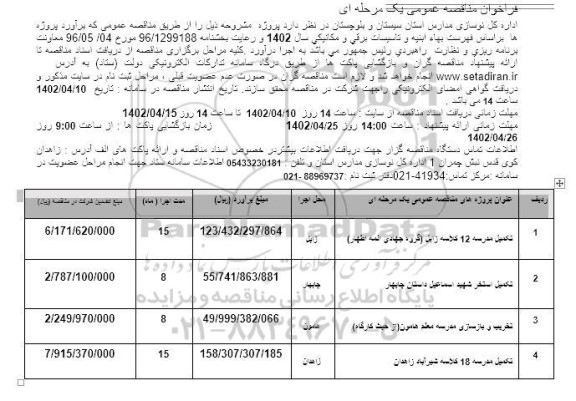 مناقصه تکمیل مدرسه 12 کلاسه ...