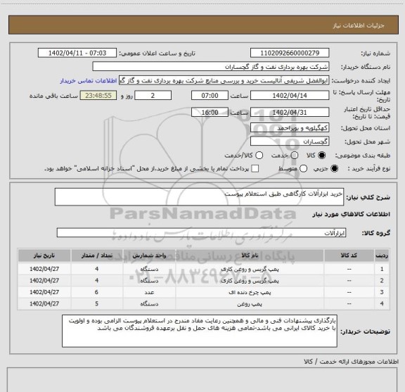 استعلام خرید ابزارآلات کارگاهی طبق استعلام پیوست