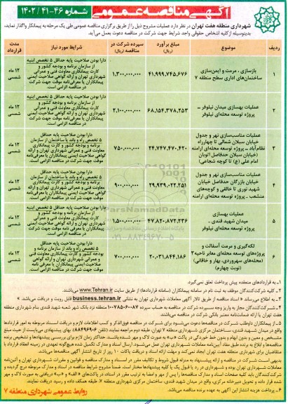 مناقصه بازسازی، مرمت و ایمن سازی ساختمان های اداری سطح منطقه 7 و...