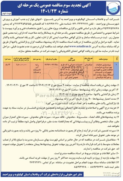مناقصه برونسپاری عملیات بهره برداری، حراست و حفاظت، تعمیرات و...تجدید سوم - نوبت دوم