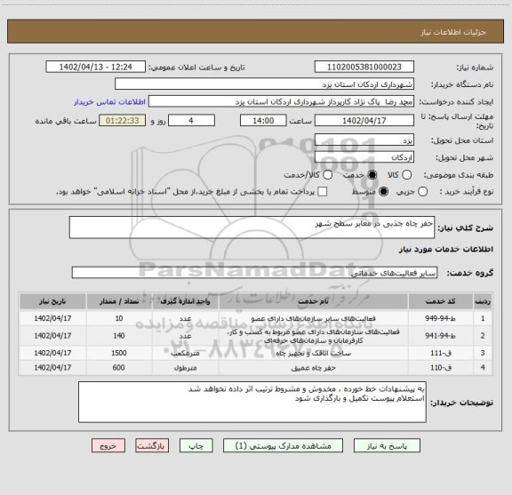 استعلام حفر چاه جذبی در معابر سطح شهر