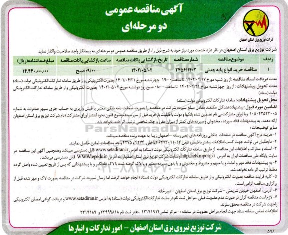 مناقصه خرید انواع پایه چدنی 
