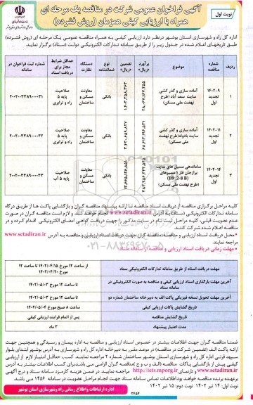 تجدید فراخوان مناقصه آماده سازی و گذرکشی سایت ...