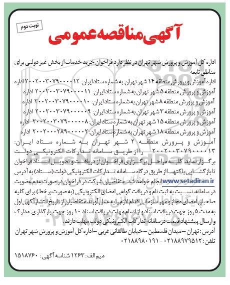 مناقصه فراخوان خرید خدمات از بخش غیر دولتی برای مناطق تابعه - نوبت دوم