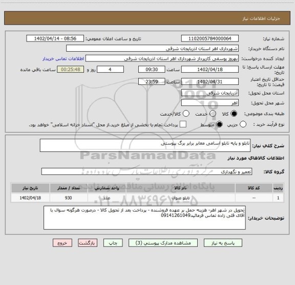 استعلام تابلو و پایه تابلو اسامی معابر برابر برگ پیوستی