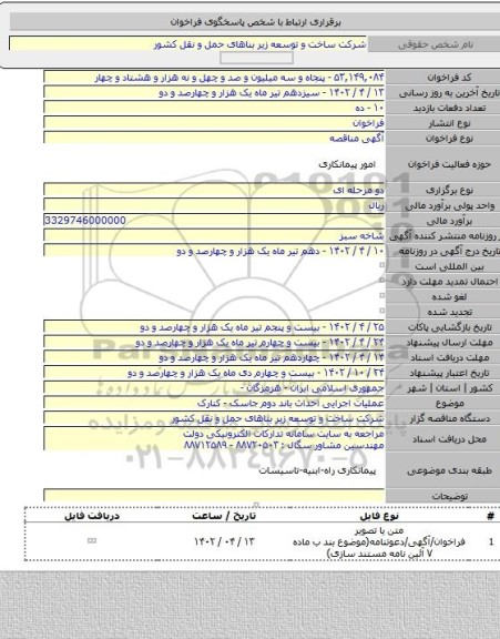 مناقصه, عملیات اجرایی احداث باند دوم جاسک - کنارک