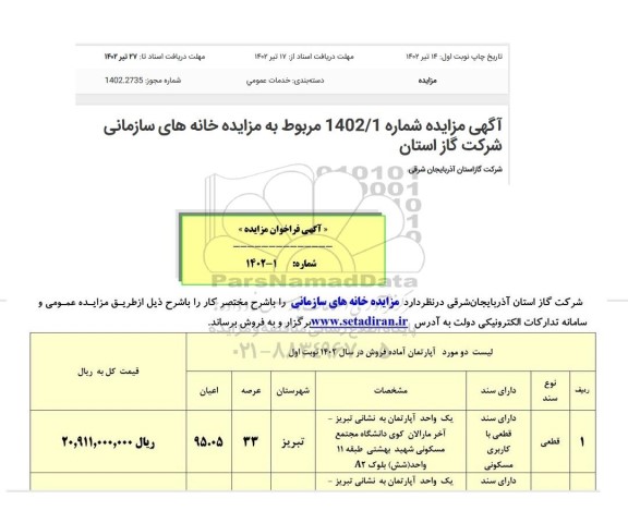 مزایده فروش خانه های سازمانی