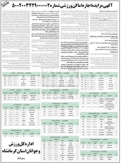 آگهی مزایده اجاره اماکن ورزشی