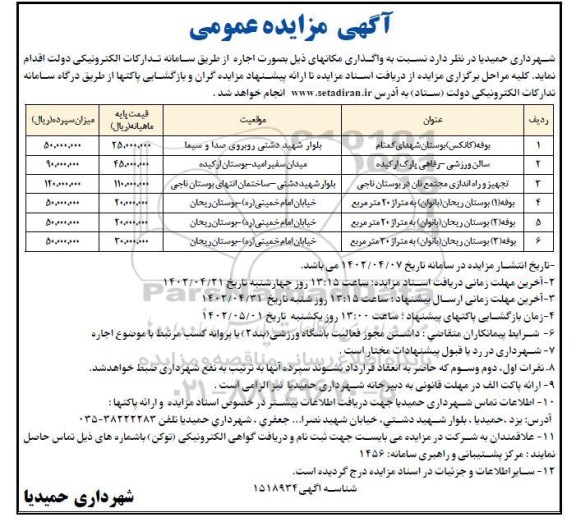 مزایده بوفه ( کانکس ) بوستان ...