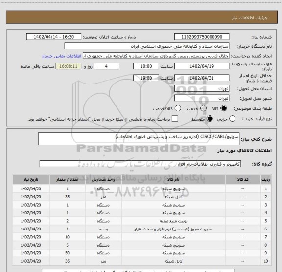 استعلام سوئیچ/CISCO/CABL (اداره زیر ساخت و پشتیبانی فناوری اطلاعات)