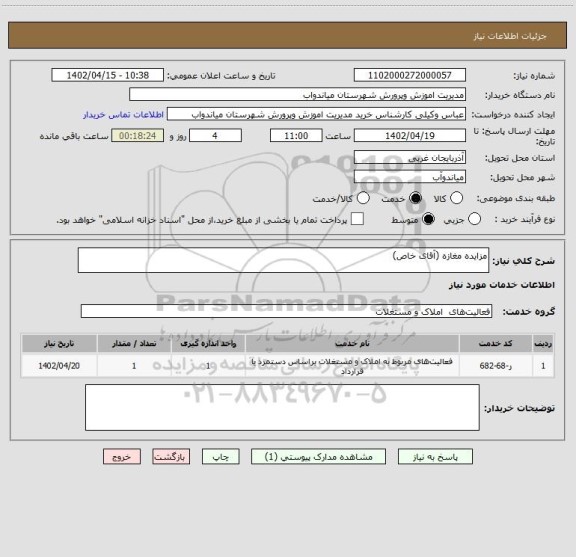 استعلام مزایده مغازه (آقای خاص)