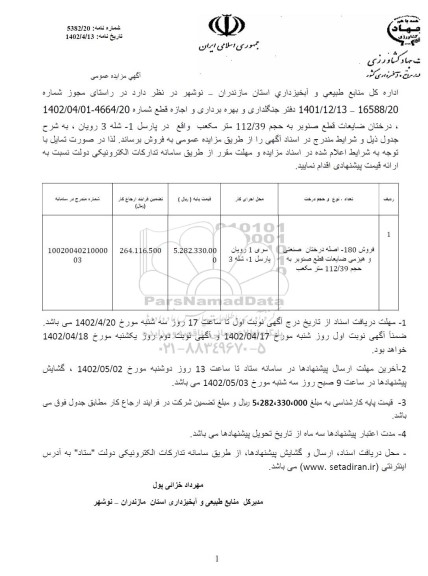 مزایده عمومی فروش 180 اصله درختان صنعتی و هیزمی...