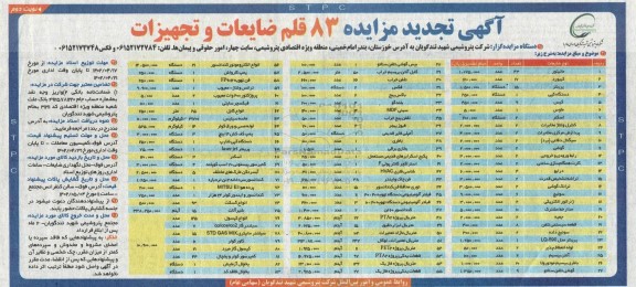 تجدید مزایده 83 قلم ضایعات و تجهیزات نوبت دوم