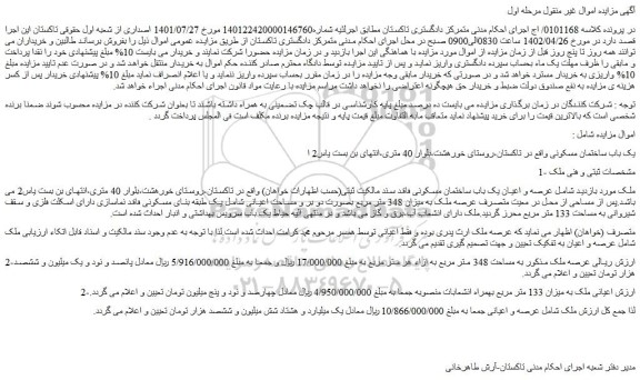 مزایده فروش یک باب ساختمان مسکونی