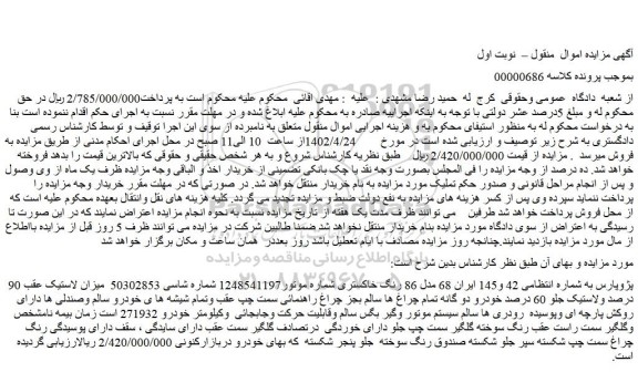 مزایده فروش خودرو پژو پارس