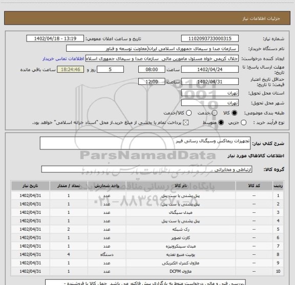 استعلام تجهیزات ریماکس وسیگنال رسانی فیبر