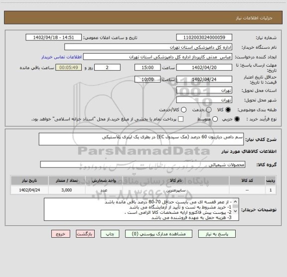 استعلام سم دامی دیازینون 60 درصد (مک سیدول EC) در بطری یک لیتری پلاستیکی