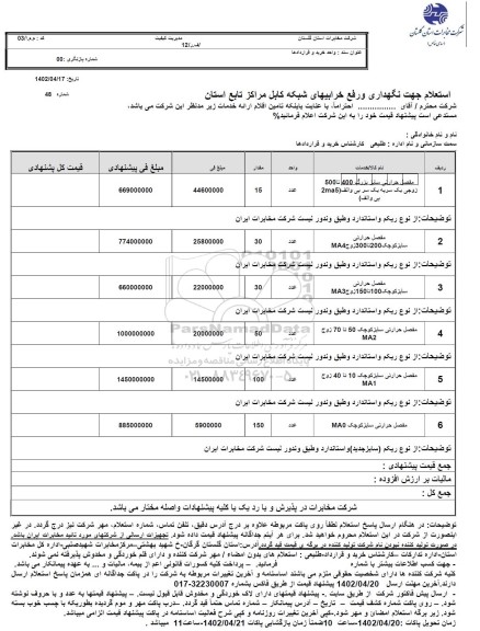 استعلام مفصل حرارتی سایز بزرگ 40 تا 500 زوج یک سر