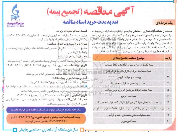 مناقصه عمومی تجمیع بیمه  - تمدید مدت