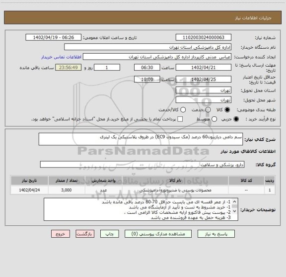 استعلام سم دامی دیازینون60 درصد (مک سیدول EC9) در ظروف پلاستیکی یک لیتری