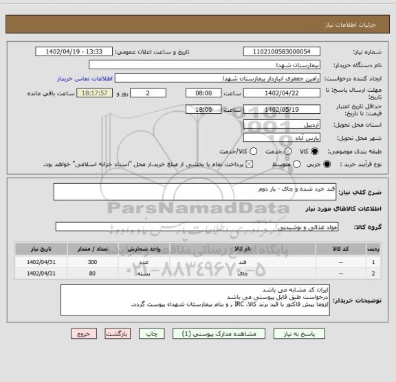 استعلام قند خرد شده و چای - بار دوم