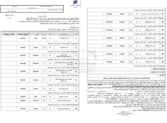 استعلام جهت خرید ملزومات طرح توسعه شهری قرن اباد