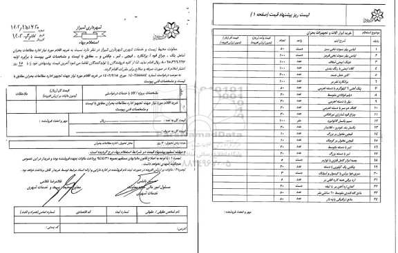 استعلام خرید اقلام مورد نیاز اداره مطالعات بحران 