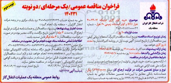 فراخوان مناقصه خرید کولر گازی دوتیکه 12-24-30 هزار BTU و کولر ایستاده زمینی 60 هزار  ـ نوبت دوم