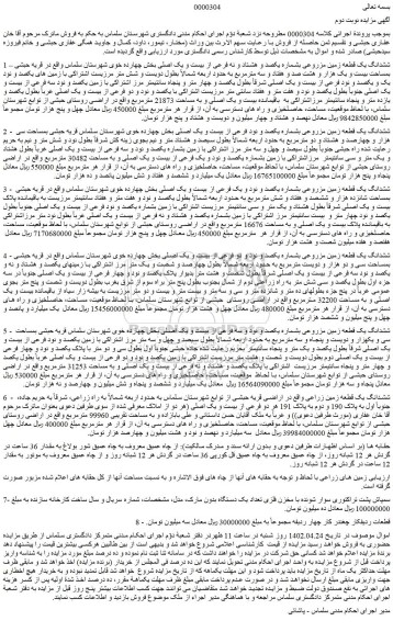 مزایده فروش ششدانگ یک قطعه زمین مزروعی بشماره یکصد و هشتاد و نه فرعی از بیست و یک اصلی 