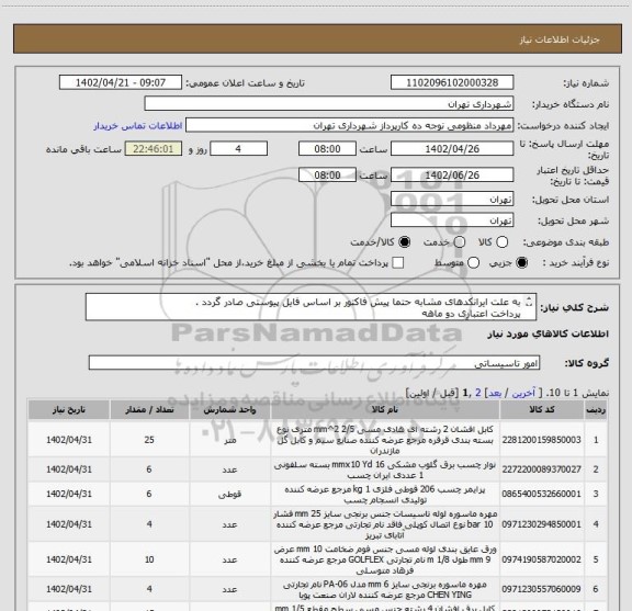 استعلام به علت ایرانکدهای مشابه حتما پیش فاکتور بر اساس فایل پیوستی صادر گردد .
پرداخت اعتباری دو ماهه
هماهنگی با آقای کیان ارثی الزامیست 09124029003