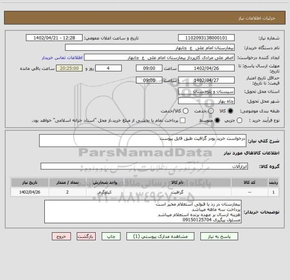 استعلام درخواست خرید پودر گرافیت طبق فایل پیوست