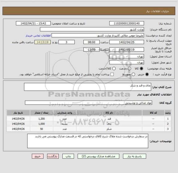 استعلام چای و قند و شکر